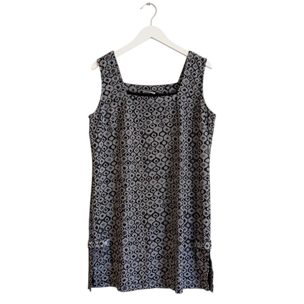 Vintage iCantoo Geometric Print Shift Dress Size Medium Gray Black Sleeveless